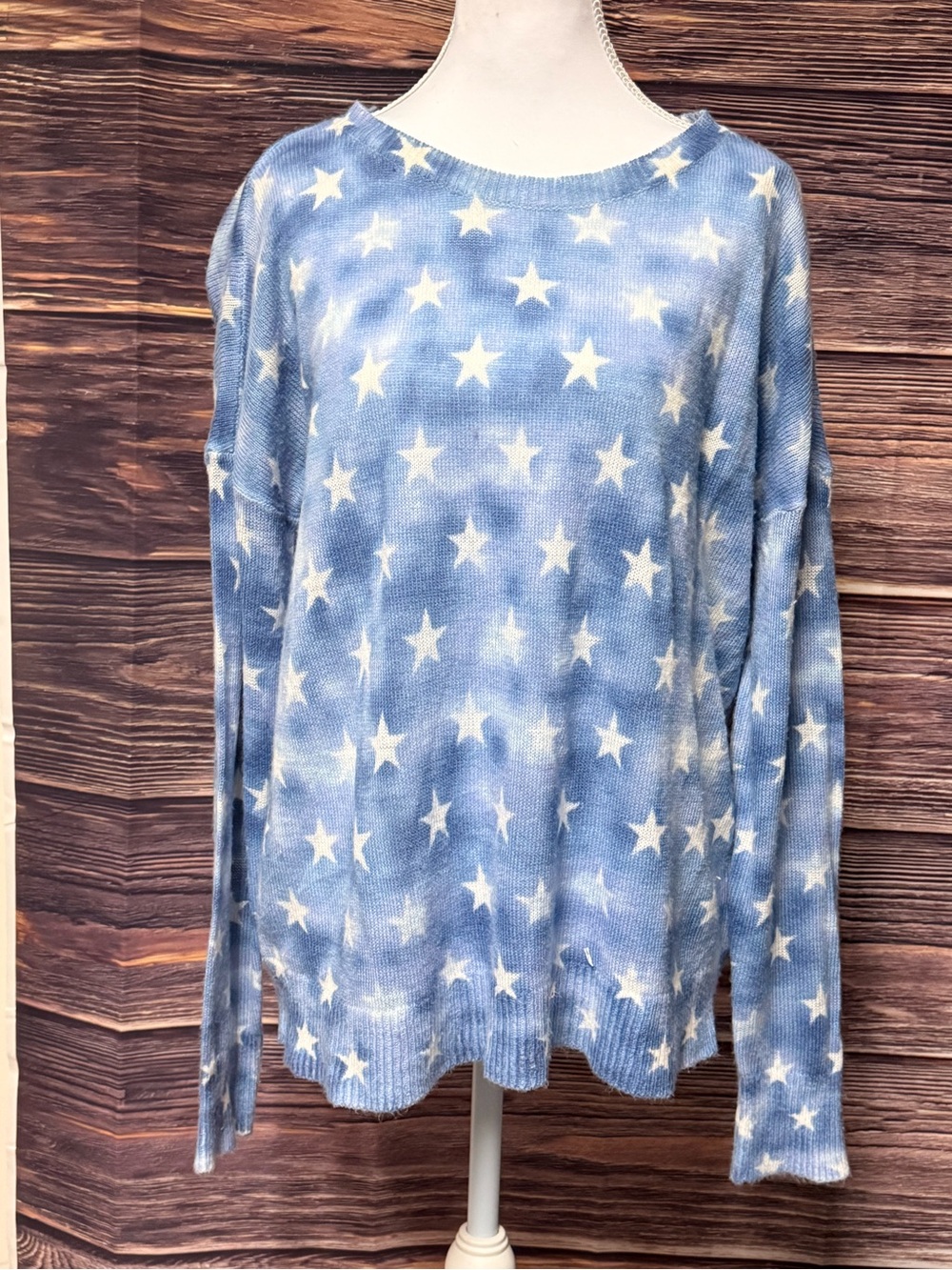 Rock & Republic Blue and White Star Print Scoop Neck Sweater